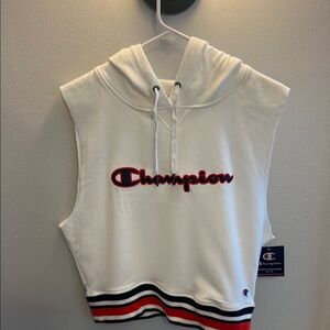 NWT Champion White Sleeveless Hoodie w/ Red, White and Blue Trim-Size M